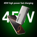 45W Power Bank, Portable Charger Built-in Retractable Cables with LED Display, 10000mAh 2 USB-C Fast Charging Powerbank for iPhone 16/15 Series, MacBook, and More