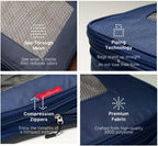 LeanTravel Premium Compression Packing Cubes for Travel - Suitcase Organizer Bags with Double Zipper & Breathable Mesh Panel - Space Saving Carry On Luggage Essentials (6-Pack, Navy Blue)