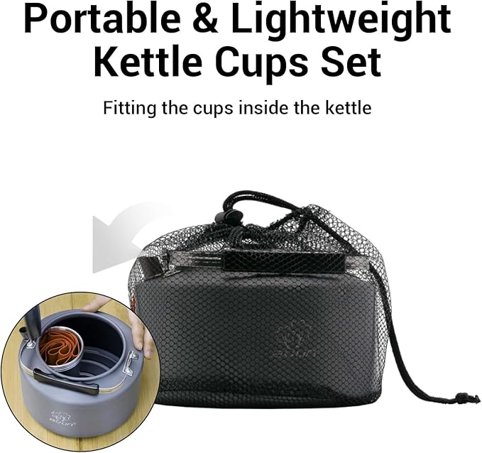 Bulin 2.2L Camping Kettle with 2&4 Stainless Steel Cups for Outdoor Camping Cookware Hiking Backpacking Kitchen Campfire and Picnic, Carrying Bag