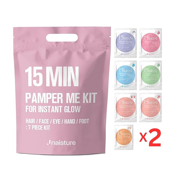Naisture 15 Min Pamper Me Kit Duo Pack Korean Spa Skincare Gift Sets for Women-Head to Toe with Hair, Face, Eye, Hand, & Foot Masks (14 pcs)
