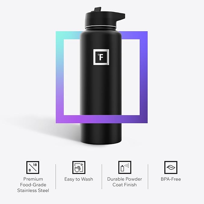 IRON °FLASK Camping & Hiking Hydration Flask with 3 Lids - Stainless Steel, Double Walled & Vacuum Insulated Water Bottle - Leak Proof & BPA Free (Cotton Candy, Straw - 40 oz)