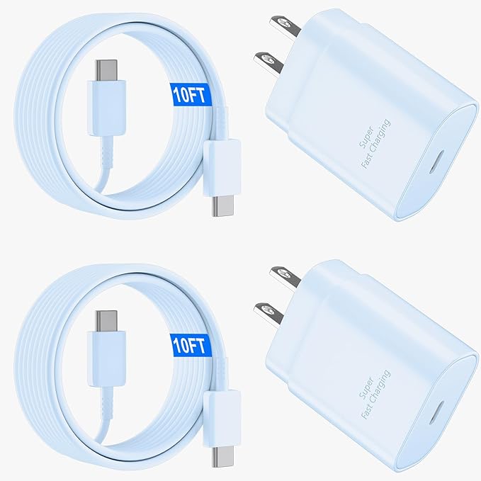 USB C Android Charger Fast Charging Cord, Super Fast Phone Chargers 10FT C to C Type Cable with 25W USBC Wall Block for Samsung Galaxy S26 S25 S24 Ultra Plus/S23/S22/S21/S20/Note 20/10, Blue