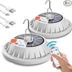 USB Solar Camping Light Remote Tent Light 2 Pack - 4000LM Portable LED Rechargeable Camping Lantern Hanging Waterproof Emergency Light for Camping, Hiking, Power Failure, Hurricane (120 LEDs)
