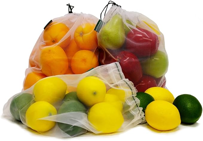 Earthwise Reusable Mesh Produce Bags - Washable Set of 9 Premium Bags, TRANSPARENT Lightweight, Strong SEE-THROUGH Mesh for shopping, transporting and storing fruits and veggies.