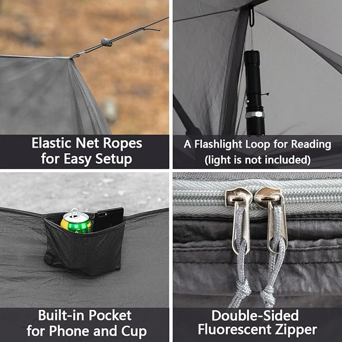 Sunyear Hammock Camping with Rain Fly Tarp and Net, Portable Camping Hammock Double Tree Hammock Outdoor Indoor Backpacking Travel & Survival, 2 Tree Straps,100% Waterproof