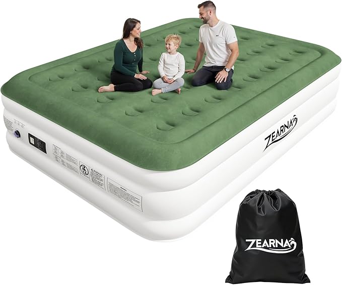 2025 Upgraded Queen Air Mattress with Built in Pump，16'' Comfort Blow up Mattress, Quiet Surface Portable Inflatable Mattress, Air Bed with Storage Bag for Guests, Home, Camping, 660 lbs Max