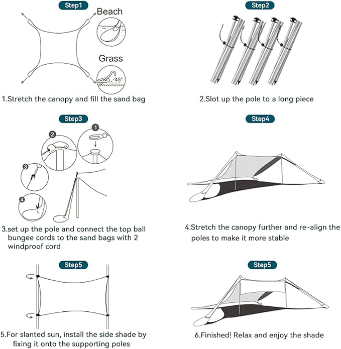 FBSPORT Beach Tent Sun Shelter, Portable Beach Shade Canopy UPF50+ with Sandbags for Outdoor Family Camping, Fishing, Backyard Fun, Picnic, 7 x 7ft