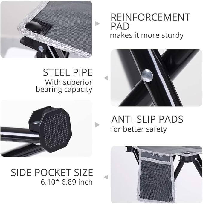 TRIPLE TREE 2 Pack Camping Stool, Grey, 13.8 Inch Portable Folding Stool for Outdoor Walking Hiking Fishing 400 Lbs Capacity with Carry Bag