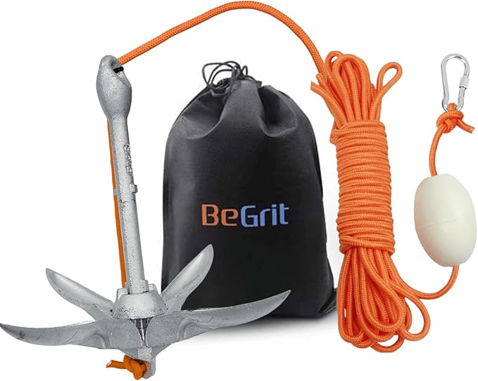 BeGrit Kayak Anchor Small Boat Anchor Folding Marine Anchor for Fishing,Kayak,Paddle Board,Canoe,Jet Ski, with 32.8 ft Anchor Tow Rope Carrying Bag