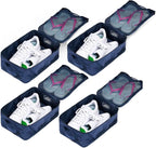 Travel Shoe Bags, Foldable Waterproof Shoe Pouches Organizer-Double Layer (4 Navy Shoe Bag)