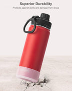 koodee Insulated Water Bottle, 18 oz Stainless Steel Double Wall Vacuum Wide Mouth Sport Bottle with Leakproof Spout Lid (Canyon Red)