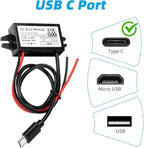 24W DC 12V/24V to 5V3.5A 9V 12V/2A USB C Step Down Converter,Aideepen 3A 24W Type-C Output Charging Module Waterproof Buck Module Power Adapter Compatible with Raspberry Pi 4, Mobile（2-Pack）