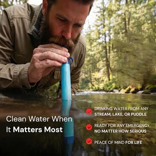 Personal Water Filter - Emergency Water Filter Straw, Portable Water Filtration System - 400 Gallon Capacity for Camping, Hiking, Backpacking & Travel - Includes 480ML Reservoir & Tube (2)