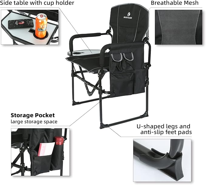 ROCK CLOUD Folding Camping Chair with Storage Pocket and Side Table Compact Portable Camp Chairs Outdoor for Camp Lawn Hiking Fishing Sports