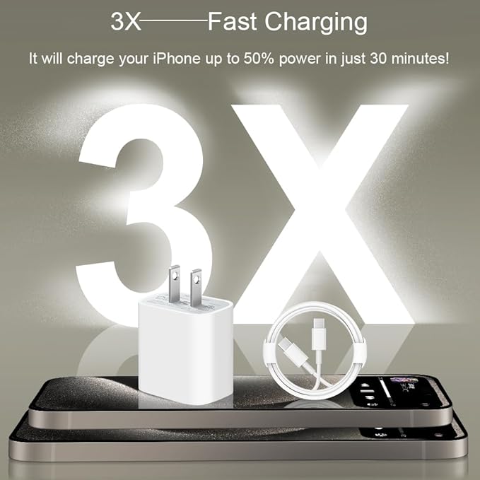iPhone Charger Fast Charging 10FT iPhone 17 16 15 Charger 3+3Pack 20W USB C Wall Charger with 10FT USB C Cable for iPhone 17/17 Air/17 Pro/17 Pro Max/i Phone 16/15 Series, iPad Pro/AirPods