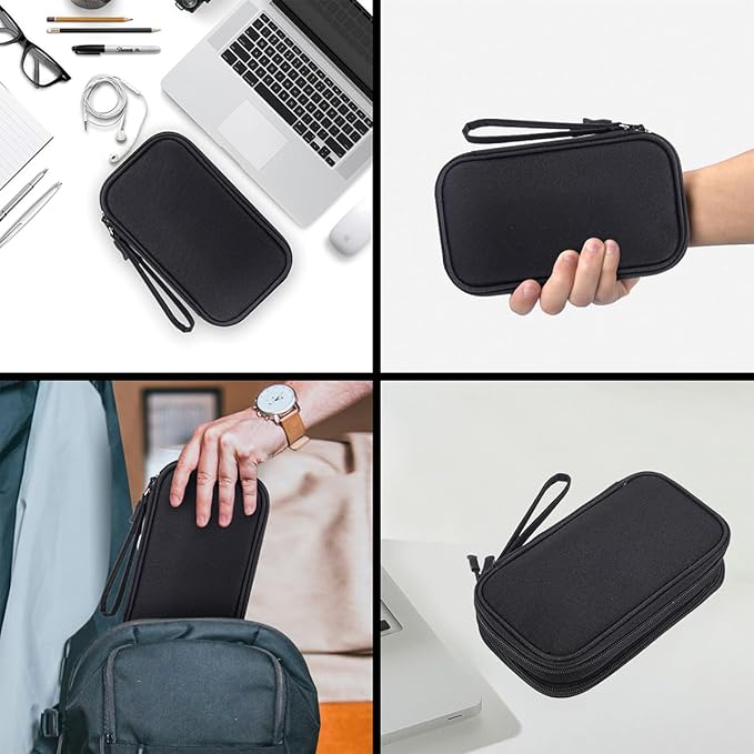 CAAORDKSO Electronics Organizer Travel Bag, Small Cable Organizer Case Waterproof Accessories Pouch, Travel Electronic Carrying Case for Cord, Charger, Phone, USB, Power Bank, Earphone (Black, Medium)
