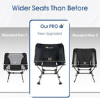 MOON LENCE Portable Camping Chair Plus Size, Folding Backpacking Beach Chair with Groundgrip Feet, Upgraded Comfort & Size, Still Compact and Lightweight for Hiking, 330Lbs Capacity (Black)