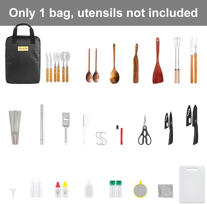 Camp Kitchen Organizer, Multi-Pocket Camping Cooking Utensils Bag, Waterproof Portable Storage for BBQ Outdoor Cooking Essentials