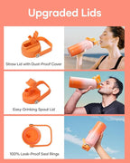 BUZIO 40oz Insulated Water Bottle, Stainless Steel Water Flask with Straw Lid and carrying pouch, Keep Cold 48h Leak Proof Double Wall Vacuum Travel Mug Metal Canteen for Gym Beach, Gradient Orange