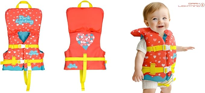 Dark Lightning USCG Approved Infant Life Jacket 0-30 lbs, Swim Vest for Baby/Toddlers 1-3 Year Old 20-30 lbs,Toddler Floaties for Pool Swimming,Boating,Beach,Puddle