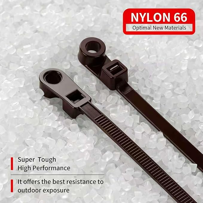 200 PCS 10 inch Brown Zip Ties with Screw Hole 70lbs Mountable head Cable Ties Straps Multipurpose Heavy Duty Nylon Cable Zip Ties with Screw Mounting Hole