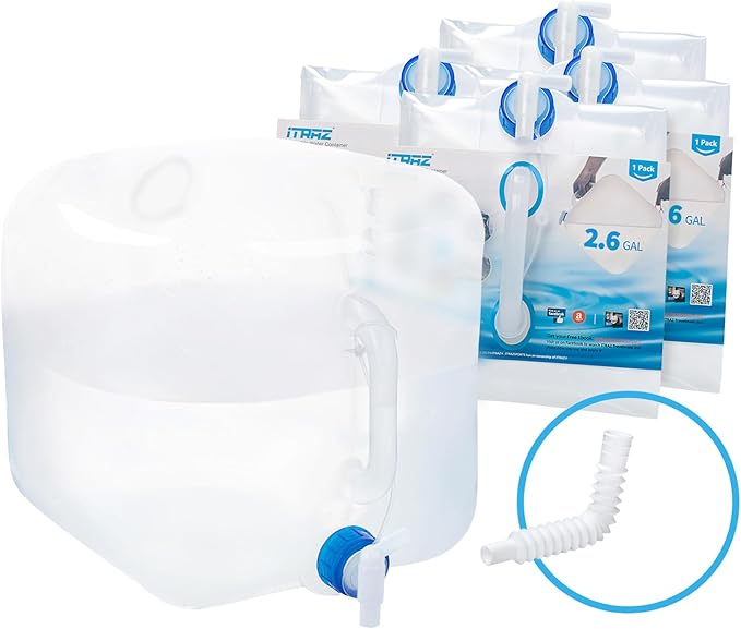 Collapsible Water Container Jug, 4×2.6 Gallon No BPA Water Storage Carrier with Spigot, for Camping Hiking Backpack RV Outdoors and Emergency, Foldable Portable Survival Kits for Hurricanes