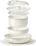 GiPP Ceramic Pots and Pans Set Non Stick, Nonstick Detachable Handle Cookware Sets, Healthy Non Toxic PFAS PFOA & PTFE Free, Dishwasher ＆Oven Safe, Induction Kitchen Pot and Pan, 8 Piece Cream