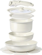 GiPP Ceramic Pots and Pans Set Non Stick, Nonstick Detachable Handle Cookware Sets, Healthy Non Toxic PFAS PFOA & PTFE Free, Dishwasher ＆Oven Safe, Induction Kitchen Pot and Pan, 8 Piece Cream