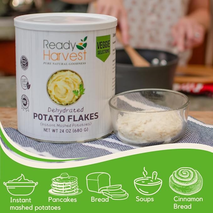 Ready Harvest Dehydrated Food - Potato Flakes | Emergency Food | Instant Mashed Potatoes | #10 Can | 30-Year Shelf Life | Cans Filled to the Top