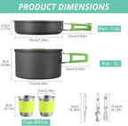 VINTEAM Camping Cookware Set 830g Stainless Steel Pot Pan Set with Folding Handle and Storage Bag for 1-2 Person Outdoor Hiking Camping