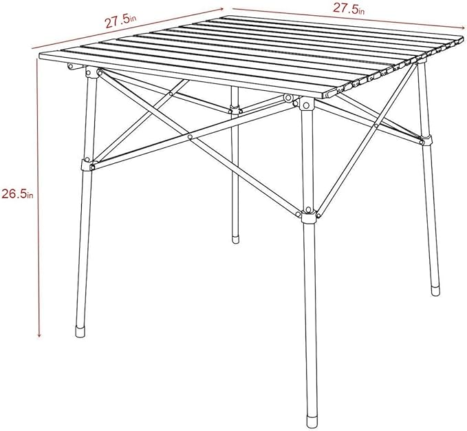 PORTAL Lightweight Aluminum Folding Square Table Roll Up Top 4 People Compact Table with Carry Bag for Camping, Picnic, Backyards, BBQ, Brown