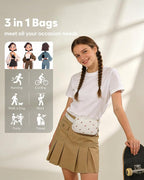 Pritent Fanny Packs for Women Cross Body Bag Waterproof Belt Bag with Adjustable Strap and Zipper Back Pocket Small Crossbody Bags Fashion Waist Packs for Workout Travelling(Strawberry Beige, Large)
