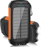 Portable Charger Solar Power Bank 20000mAh with USB-A and USB-C 5V/3A Output Port Battery Pack Compatible with iPhone, Samsung, iPad, Waterproof Emergency LED Flashlights Perfect for Camping, Hiking