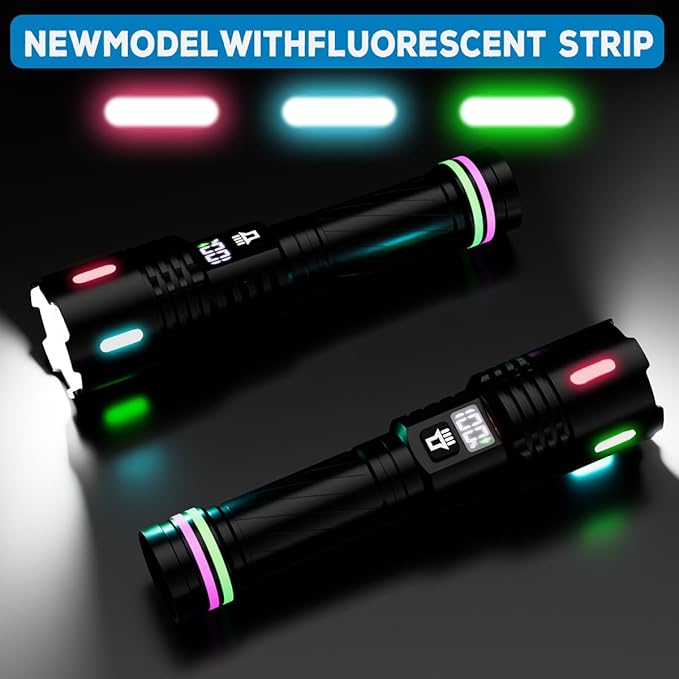 Rechargeable Flashlights High Lumens, Powerful 3 Modes Super Bright Flash Light with LCD Digital Display, Adjustable Waterproof Handheld Led Flashlights for Emergencies Camping Home Outdoor
