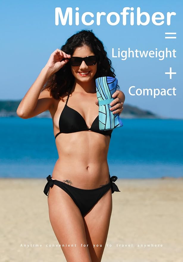 Microfiber Thin Lightweight Flat Beach Towel Sand Free Quick Dry Absorbent Compact Towels for Swimming Pool Camping Beach Accessories Large Easy Pack Travel Things for Vacation Essentials Adult Gift