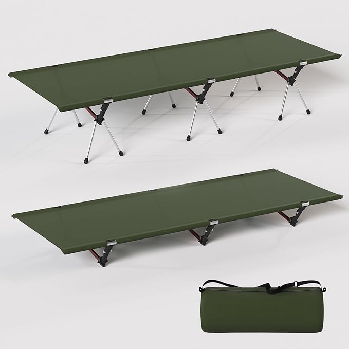 Camping Cot with Leg Extenders,Lightweight Portable Bed for Camping, Hiking, Travel, Beach, Home, Office Nap, Supports 330lbs, Easy Storage, Durable Design, Green