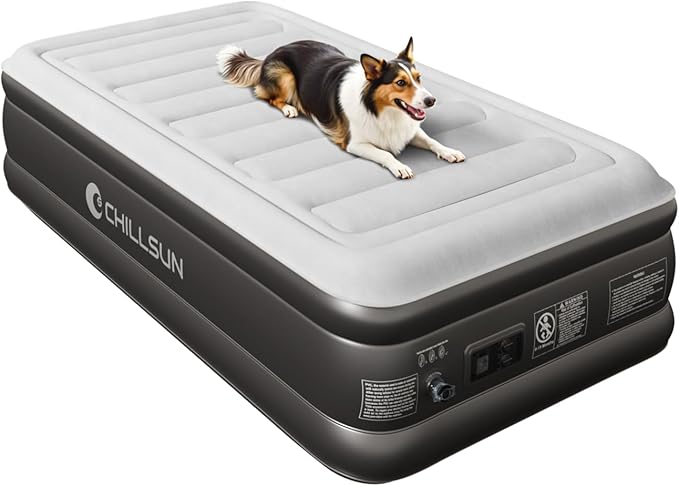 CHILLSUN 2025 Upgraded Twin Air Mattress with Built in Pump, 3 Mins Quick Self-Inflation Inflatable Airbed, Comfortable Top Surface Blow Up Mattress for Home Portable Camping Travel