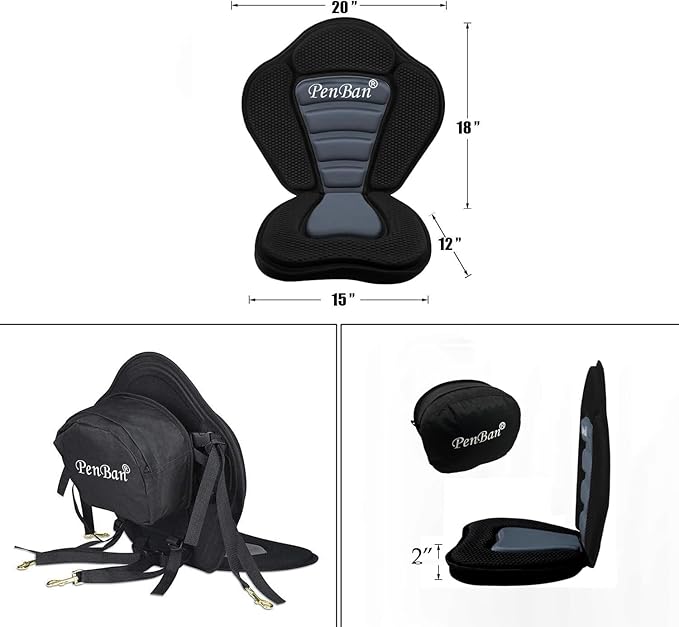 Universal Deluxe Kayak Seat Cushion with Storage Bag for Kayak,Padded Boat,SUP,Canoe,Fishing Boat,Seats with 4 Adjustable Straps