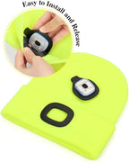 MELASA Unisex Hat with Light, USB Rechargeable Hands Free Headlamp LED Beanie, Winter Gifts for Men Dad Father Husband Him