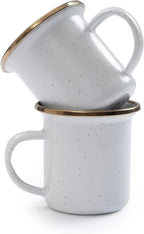 Barebones 5-Ounce Enamel Espresso Cup Set of 2 - Small Coffee Mug and Tea Cup - Stainless Steel Rim Camping Mug for Indoor and Outdoor Use (Eggshell)