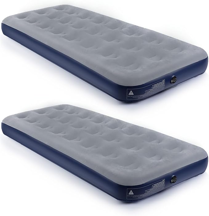 Camping Air Mattress Inflatable Air Bed Flocked Surface Travel Bed Sleeping Pad Air Bed for Outdoor Camping Tent Guest Travelling（Navy Blue,2 PCS）