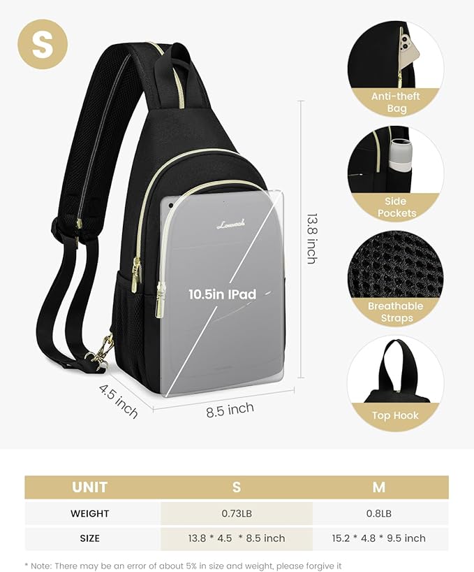 LOVEVOOK Sling Bag for Women, Sling Backpack Crossbody Bags Convertible, Small Diaper Bag Hiking Daypacks Water-resistant, Travel Shoulder Bag Chest Bag, Black