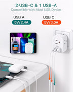 3 Pack European Travel Plug Adapter, Addtam US to Europe Plug Adapter with 3 Outlets 3 USB Charger (2 USB C Port), Type C Power Adaptor to Italy Spain France Portugal Iceland