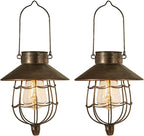 YAKii 2 Pack Solar Lantern Hanging Waterproof Outdoor Metal Solar Lamp with Warm White Light Decorate for Yard Garden Pathway Patio Porch Decor (Antique Copper)