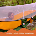 X-Large 2 Person Camping Hammock with Mosquito Net - Compact Double Hammock with Bug Net, Pocket, Tree Straps & Heavy Duty Carabiners - Parachute Grade Nylon Can Hold Over 600lbs of Weight