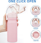 BJPKPK Water Bottle With Straw 18oz Insulated Water Bottles Reusable Stainless Steel Metal Thermo With Leak Proof Lockable Lid And Carry Handle,Light Pink