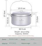 Boundless Voyage Titanium 4.5L Hanging Pot with Steaming Rack Folding Handle Outdoor Camping Cooking Stockpot Steamer Set