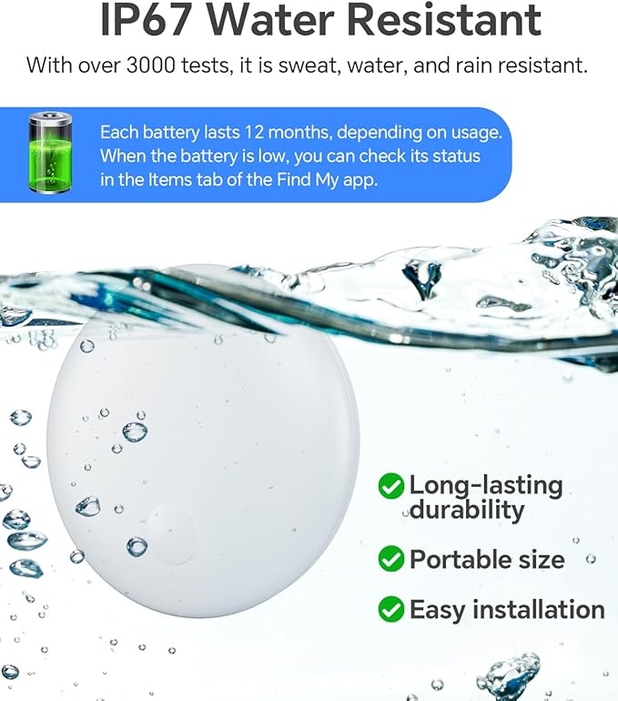 Air Tracker Tag IP67 Waterproof Bluetooth Tracker, Keychain Finder, Item Locator for Bags, Backpacks, Luggage, Pets, Wallets (Android Only White-4)