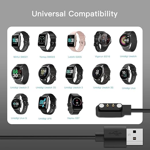 [2-Pack] 3.3FT Smart Watch Charger Magnetic USB Charging Cable for Letsfit Willful YAMAY VeryFitPro SW023 ID205L SW021 ID205U ID205S SW025 Uwatch 3S 3 2 2S