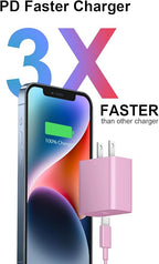 iPhone 14 13 12 Fast Charger 20W PD USB C Wall Charger with 6FT Fast Charging Cable for iPhone 14/14 Pro/14 Pro Max/14 Plus/13/12/11/Pro/Pro Max/Mini/Xs Max/X, iPad - Pink
